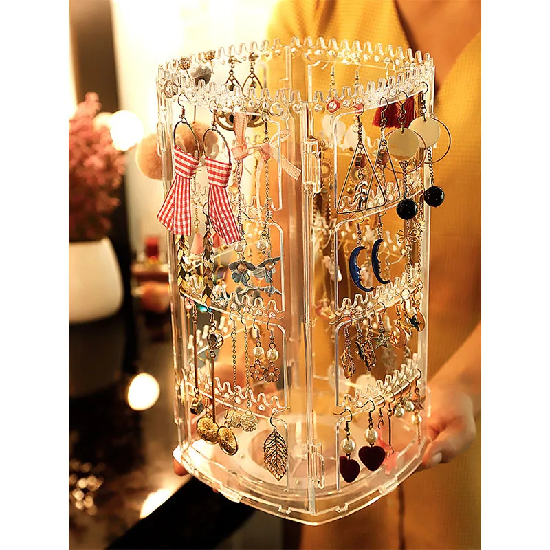 

Plastic Earring Holder Jewelry Organizer Storage Box Necklace Display Stand Jewelry Hanger 360 Rotating Earring Holder Assemble
