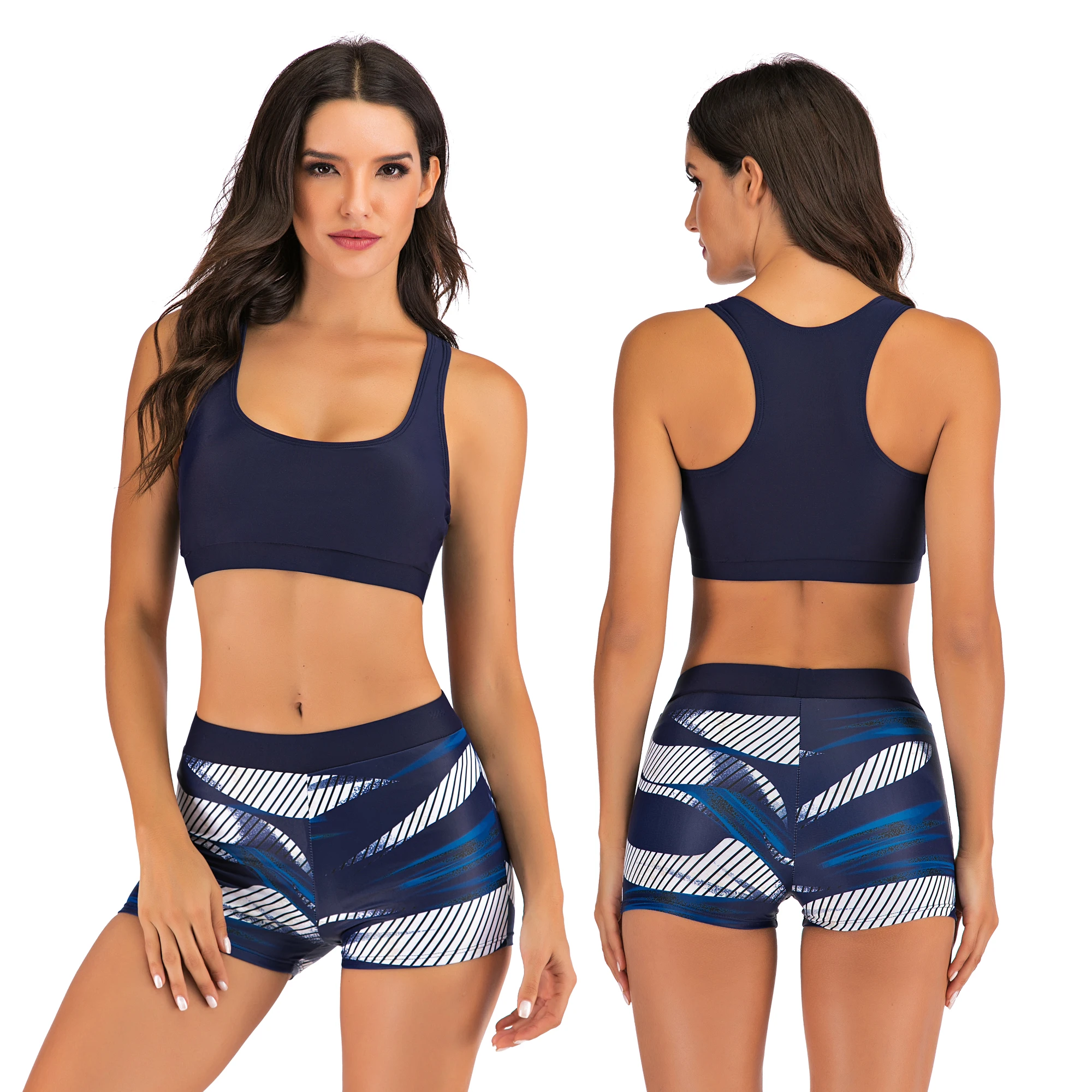 Новинка 2020 бикини из двух частей шорты с высокой талией купальник принтом