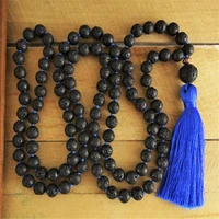 8mm lava stone tassels 108 beads mala gemstone necklace wrist men healing spirituality energy buddhism handmade tassel pray
