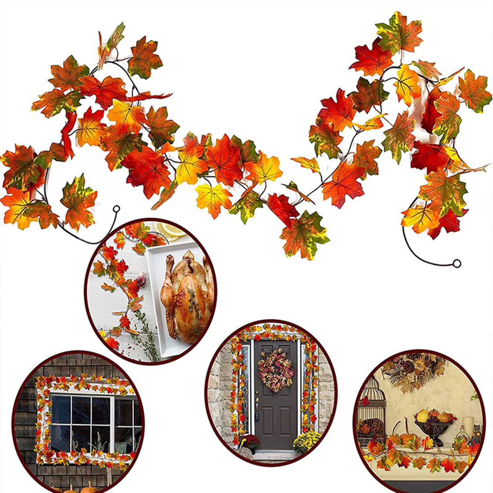 

1/2PCS Halloween Harvest Festival Artificial Simulation Maple Leaf Autumn Leaves Vine Christmas Party Wall Mount Decorations
