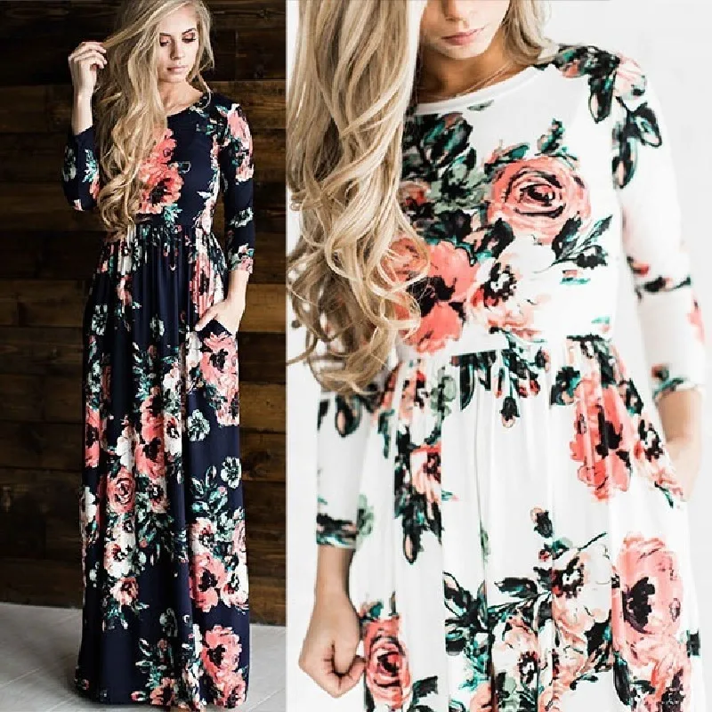 

Long Dress For Women Summer Autumn Maxi Vintage Floral Print Boho Evening Party Clothes Vestidos Split Wearing