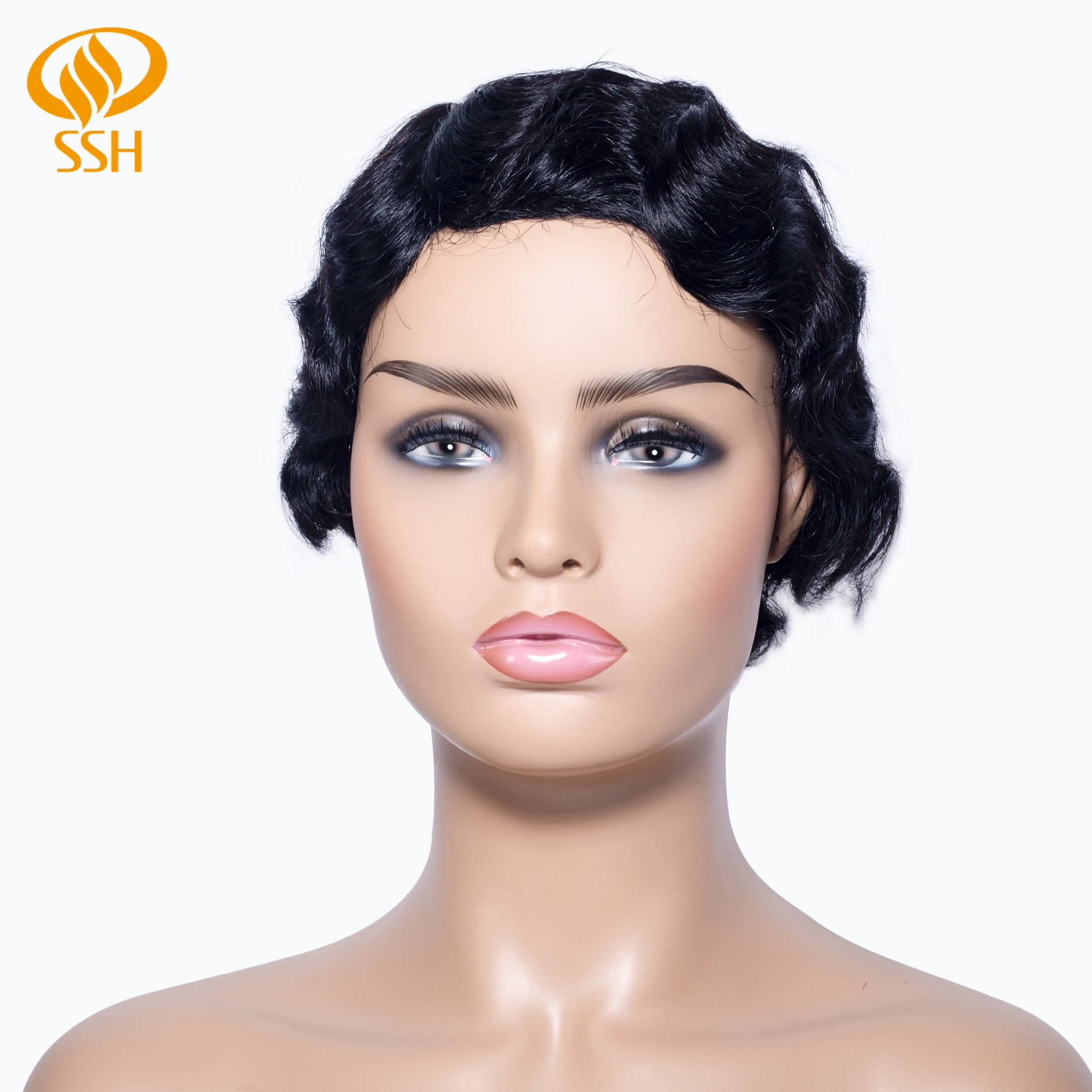 SSH Non-Remy человеческие волосы короткие Pixie Cut парик 1920's стрижка флэппер для женщин короткий палец волна ретро стиль парик косплей