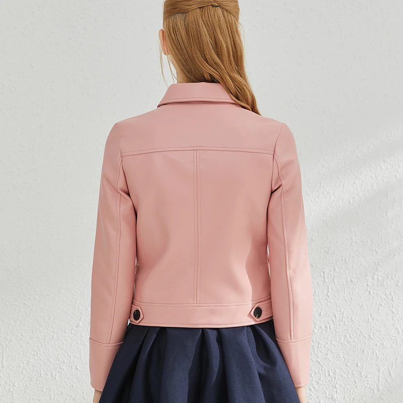 

ZCWXN Pu Biker Faux Soft Leather Jacket Women Turndown Collar Single Breasted Short Coat Female Street Leather Outwear