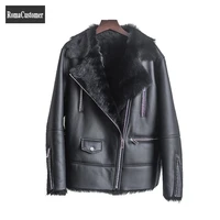 womens winter new casual sheepskin genuine leather jackets turn down collar zippers straight elegant wool outerwear fur coat