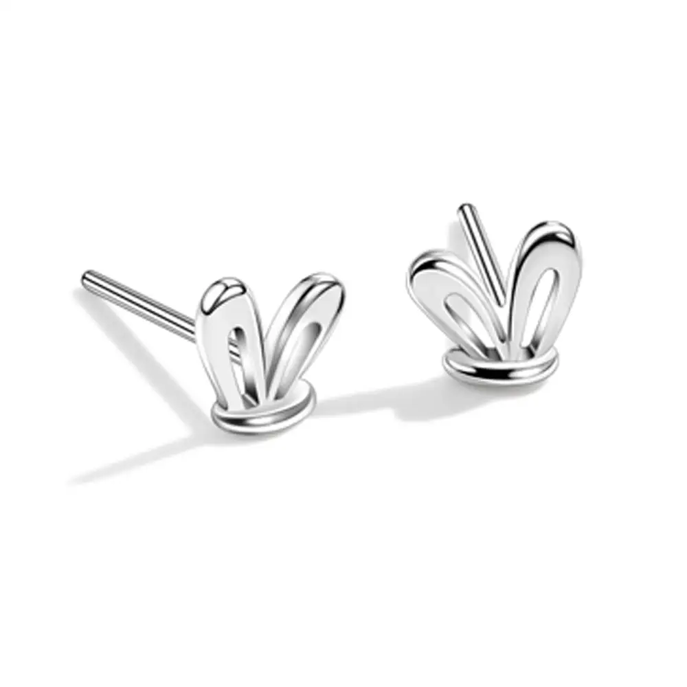 

SILVERHOO Sterling Silver 925 Jewelry For Women Cute Rabbit Ears Tiny Stud Earrings For Girl Valentine's Day Gift New Arrival