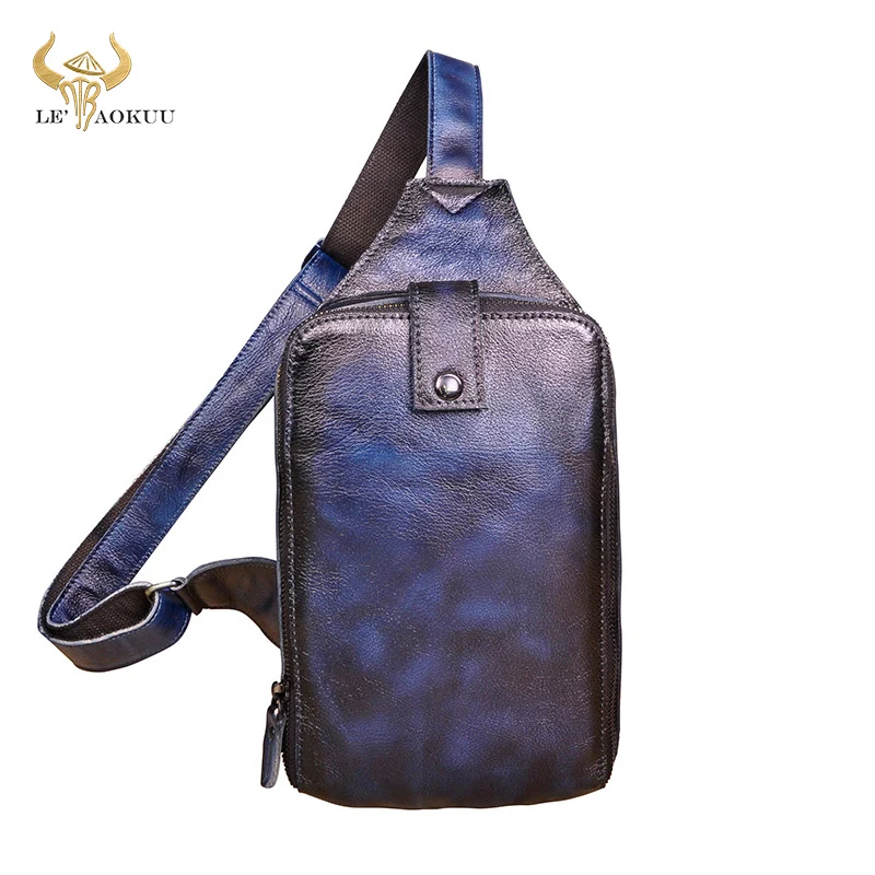 

2020 Мужская качественная кожаная повседневная модная синяя треугольная нагрудная Сумка-слинг 8 дюймов для планшетного ПК Дизайнерская Дорожная сумка через плечо для мужчин 6216