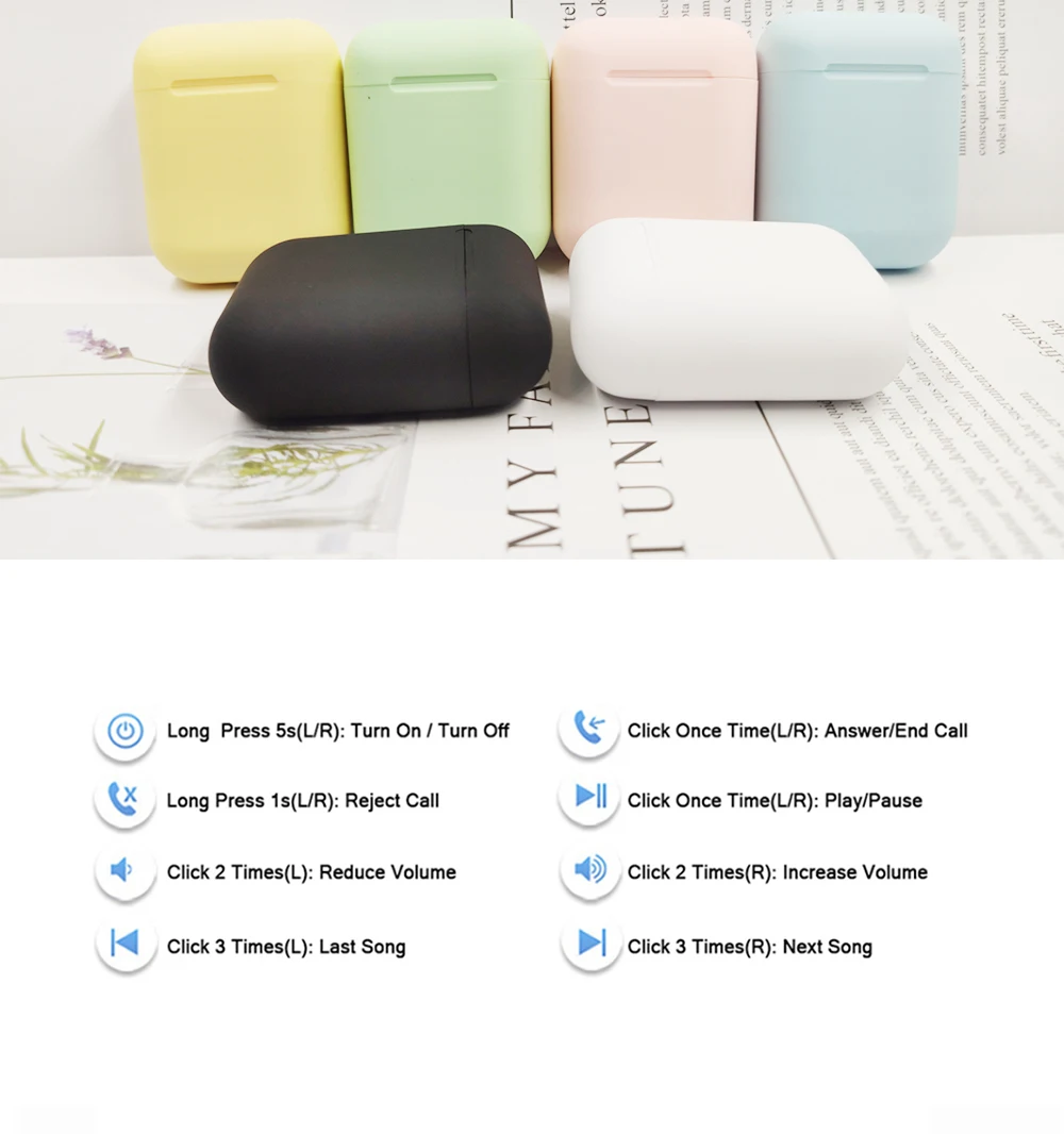 i12 tws Bluetooth 5,0 Беспроводная гарнитура наушники Bluetooth Сенсорный всплывающий спортивный наушник стерео гарнитура беспроводные наушники