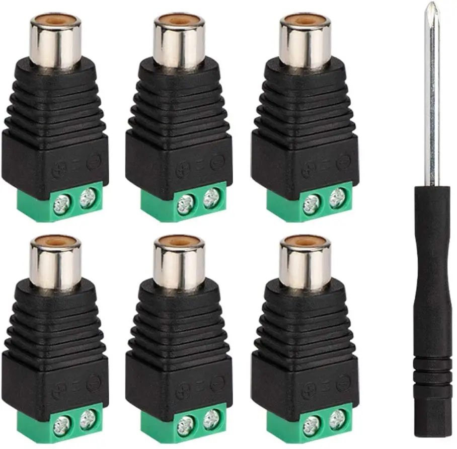 

ALEKOR Phono RCA Female Jack to AV Screw Terminal Audio Video Adapter Speaker Wire to RCA Connector - 6 Pack