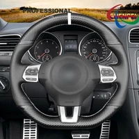 diy hand sewn carbon fiber black leather car steering wheel cover for vw golf r gti jetta tiguan car interior accessories