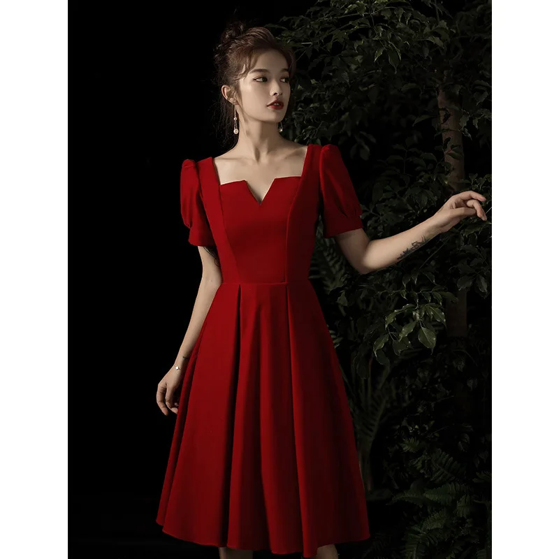 Совершенно новый дизайн элегантное бордовое вечернее платье свадебное для