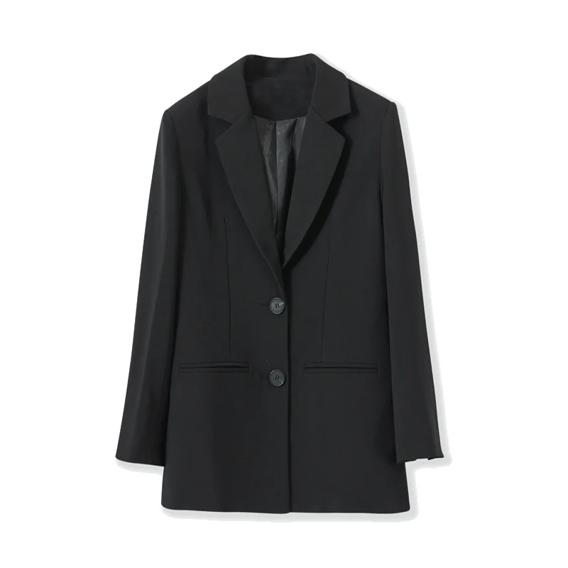 

Women Black Suit Blazer Office Jacket Ladies Tailored Oversized Fashion Double Buttons Long Loose Coat Formal Casual Autumn 2021