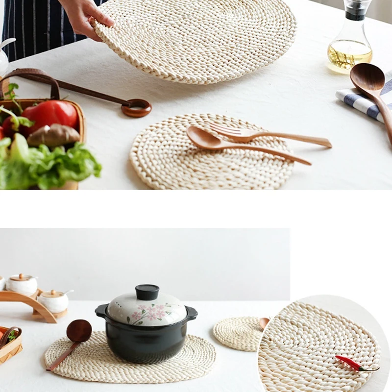 

5 PCS, Corn Straw Woven Placemats Oval Rattan Placemats Braided Dining Table Mats Natural Handmade Table Placemat