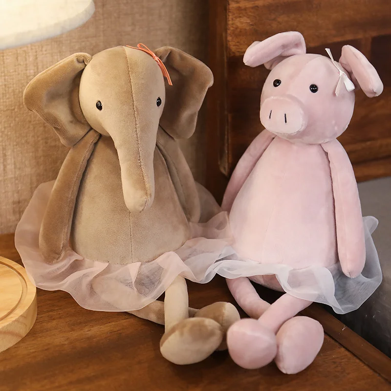 

Lovely Elephant Plush Toys Soft Stuffed Lace Skirt Cartoon Animal Pillows Baby Pig Dolls New Year Gifts for Children Kids