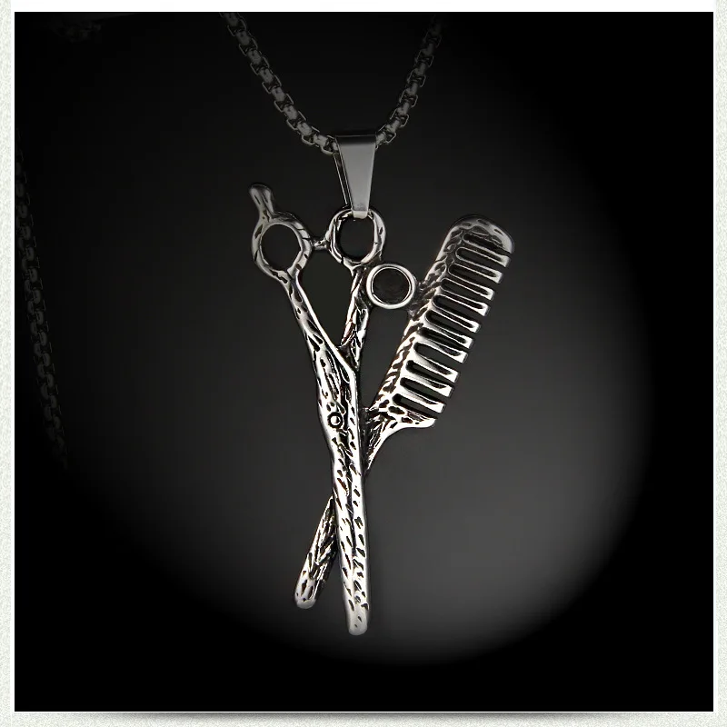 

European and American Hip Hop Street Fashion Men's Necklaces Scissors Cross Ghost Hand Pendant Necklace Rock Party Jewelry Gifts