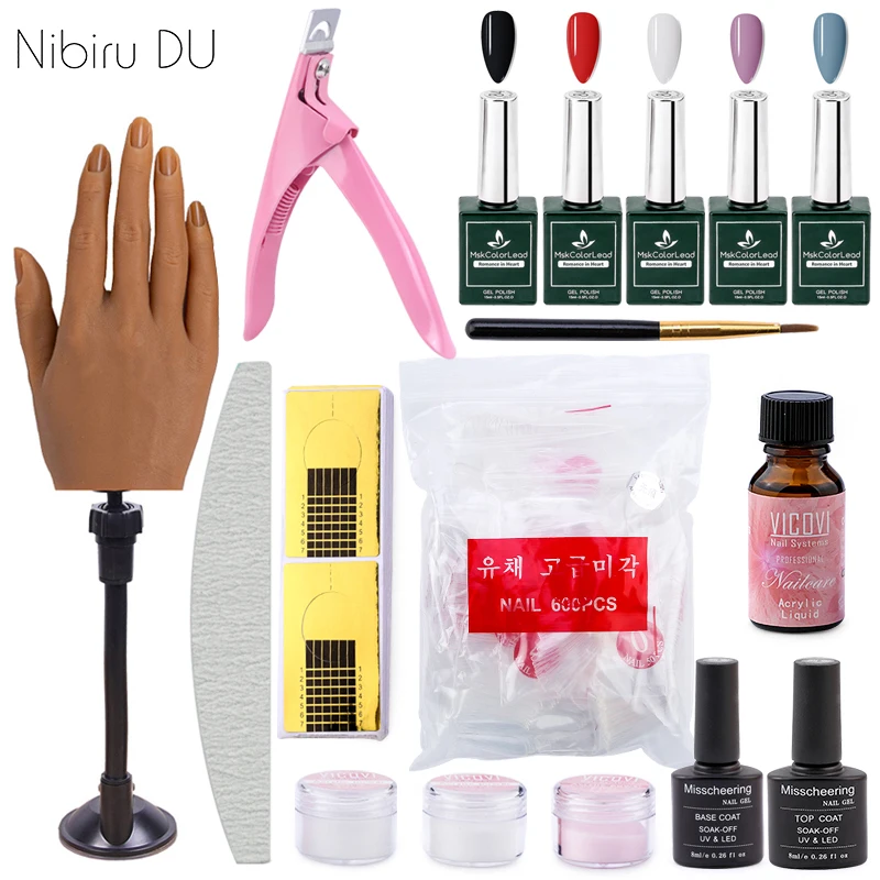 

Silicone Practice Hand For Acrylic Nails Kits Gel Polish False Nails Adjustable DIY Nail Art Manicure Set For Professionals