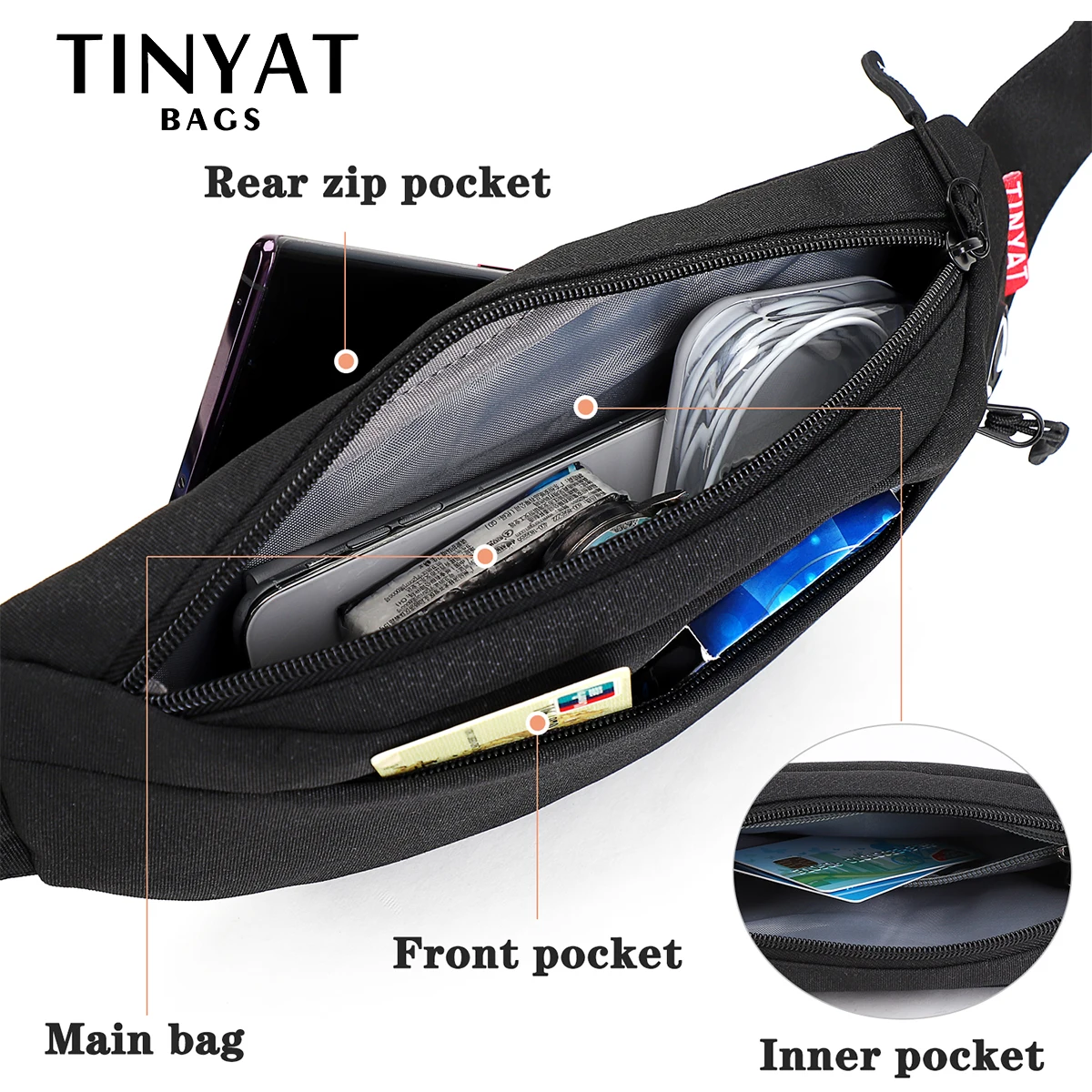 Поясная Сумка TINYAT для мужчин повседневная большая сумочка-кошелек телефона