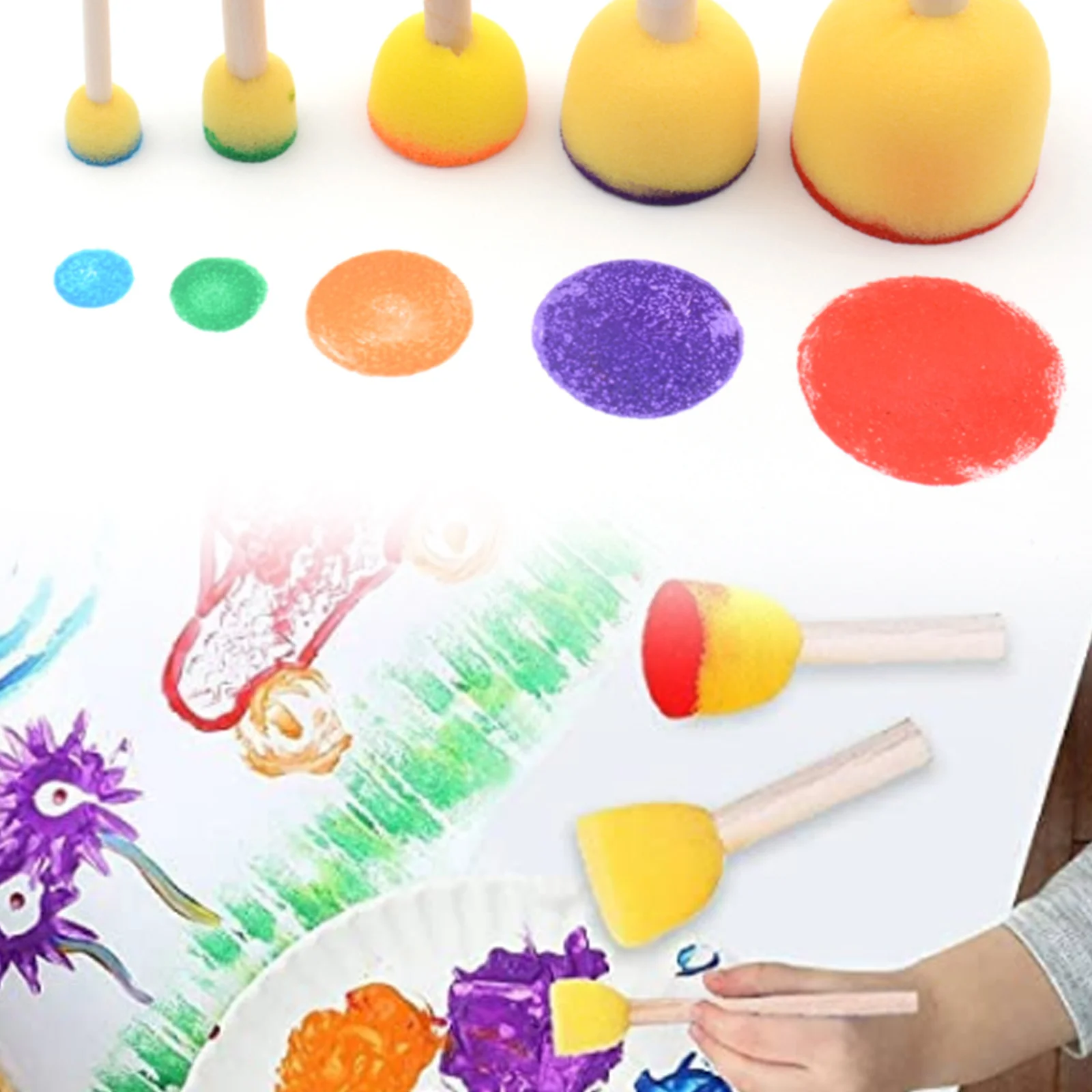 

10pcs Sponge Foam Brush Set Wooden Handle Stamp Painting Tool DIY Crafts For Kids Painting Brushes For Acrylic Paint Big Stains