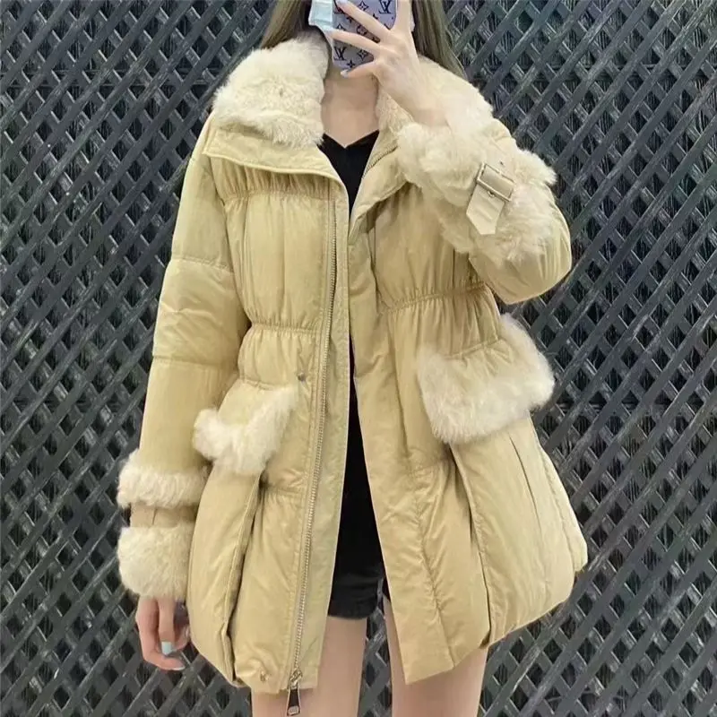 2022 New Winter Parkas Women Coat 90% White Duck Down Jacket Real Lamb Fur Collar Streetwear Outerwear