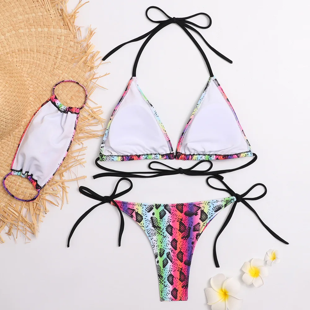

AIUJXK Snake Print Mask And Triangle Bikini 3 Piece Set Swimsuit Women 2021 New Summer String Tanga Bikini Beach Swimwear