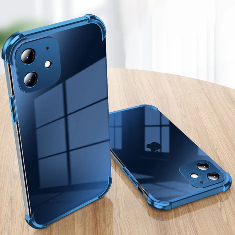 

Luxury Airbag Plating Transparent Shockproof Silicone Case For iPhone 11 12 Pro Max Mini SE 2020 X XR 7 8 Plus Soft Clear Cover