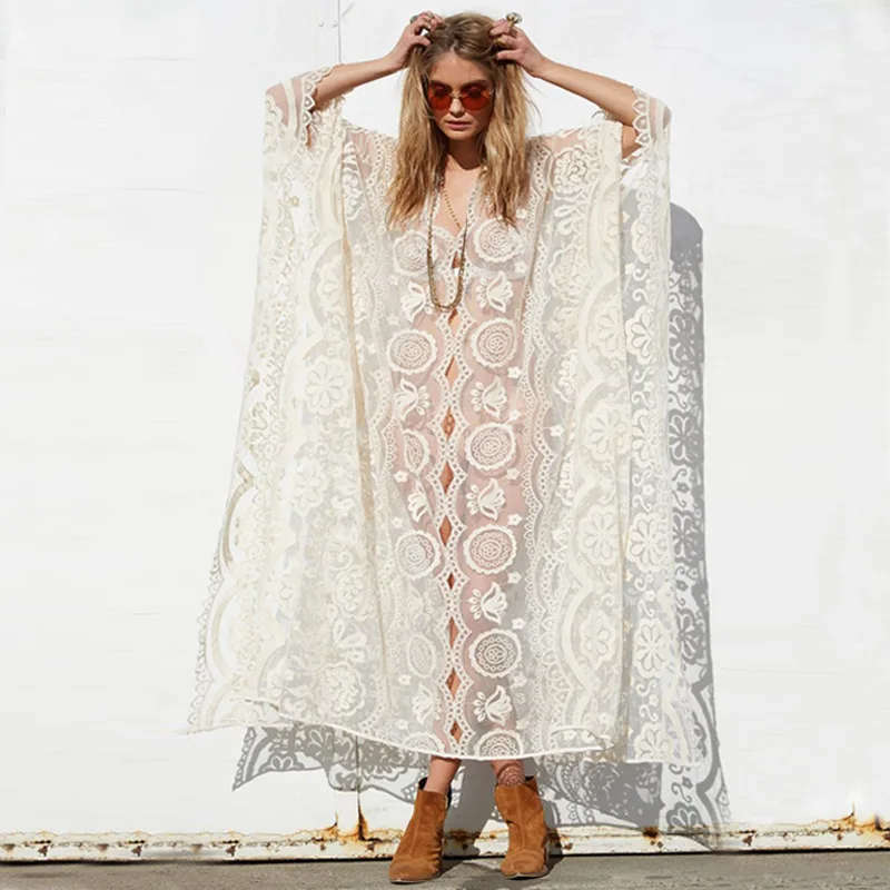 

2021 hot-selling lace hollow mesh long skirt beach skirt bohemian sexy dress skirt cover up