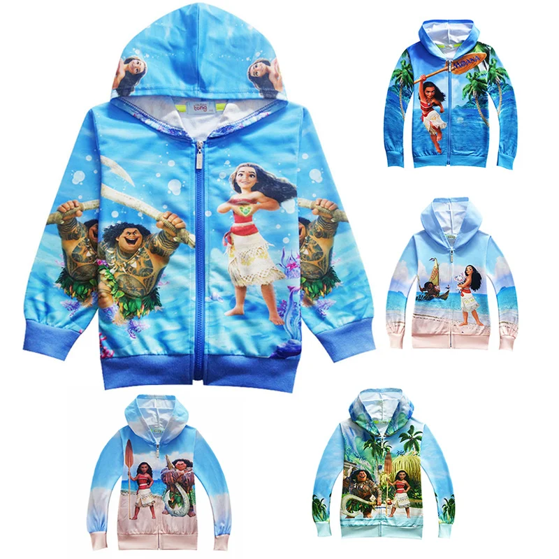 Весенне осенний Детский свитер на молнии с изображением Моаны для девочек куртка