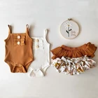 Летний комплект одежды для маленьких девочек, хлопковый топ + низ, кружевная детская одежда без рукавов с цветочным рисунком, одежда юбка