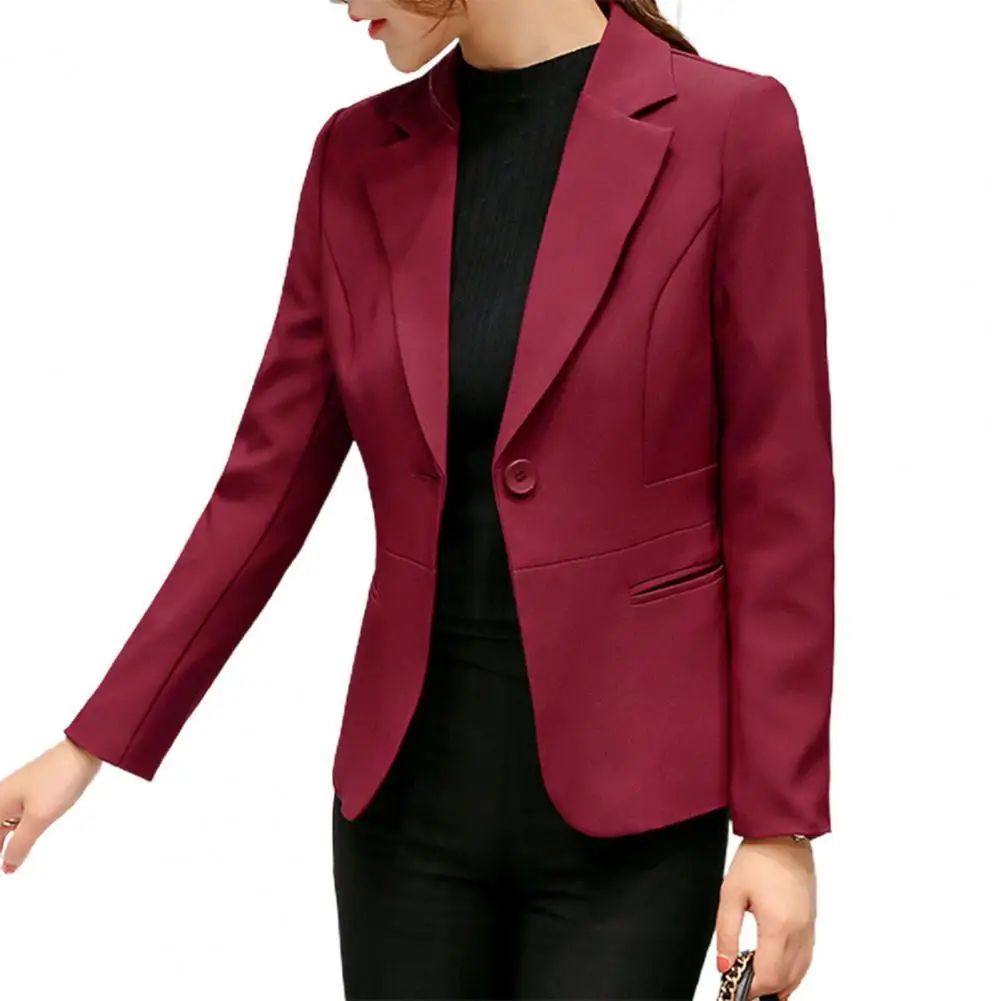 

Office Lady Blazer Solid Color One Button Autumn Turndown Collar Pockets Suits Coat for Daily Wear