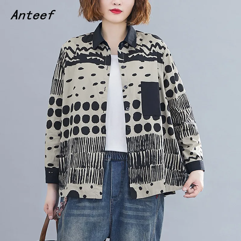 Рубашка женская хлопковая с длинным рукавом винтажная Свободная Повседневная