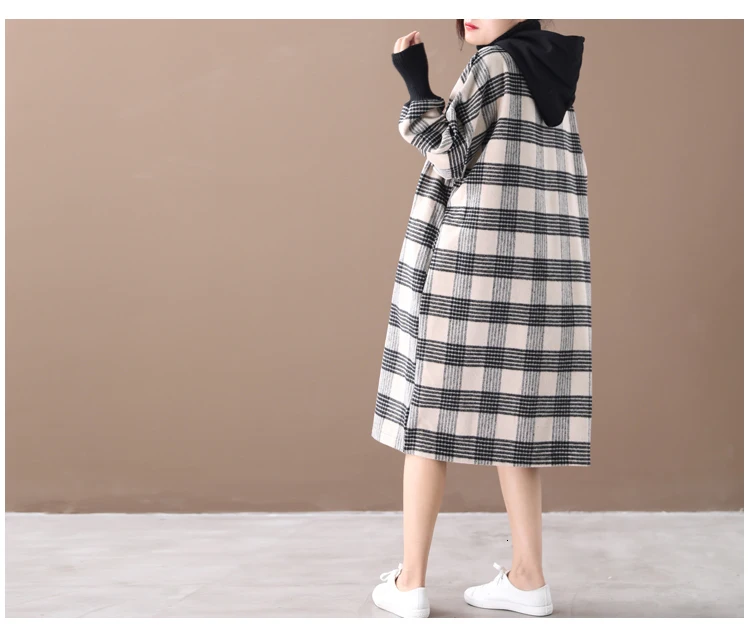 Max LuLu Winter Luxury Korean Ladies Plaid Streetwear Women Vintage Long Hooded Dresses Casual Turtleneck Clothes Plus Size