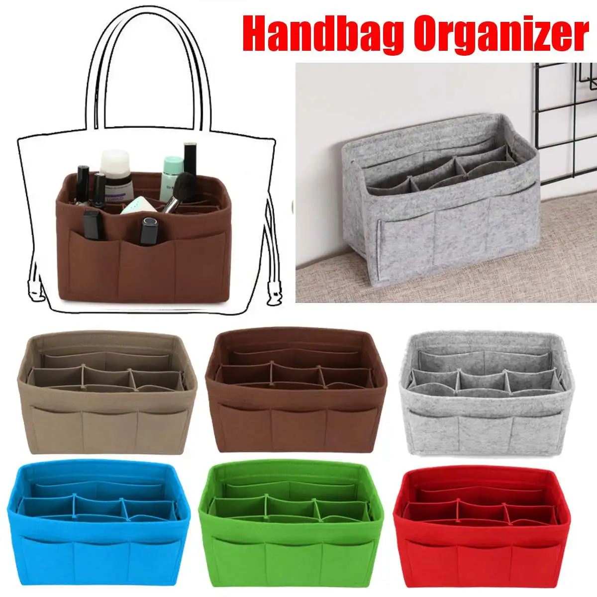

22x11x13cm Felt Insert Bag Makeup Handbag Organizer Travel Inner Purse Portable Cosmetic Bags Storage Tote