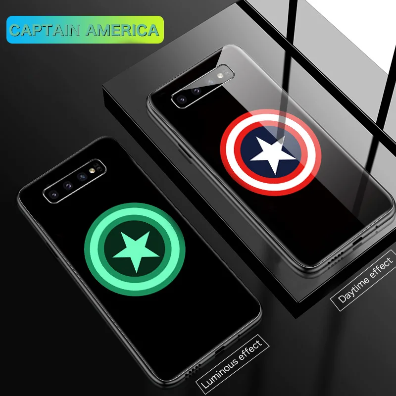 Captain America Чудо-яд светящийся стеклянный чехол для samsung Galaxy S10 e 5G S9 S8 S7 Plus Note 8 9 10 Pro Железный человек Капитан Америка чехол для телефона - Цвет: Captain America