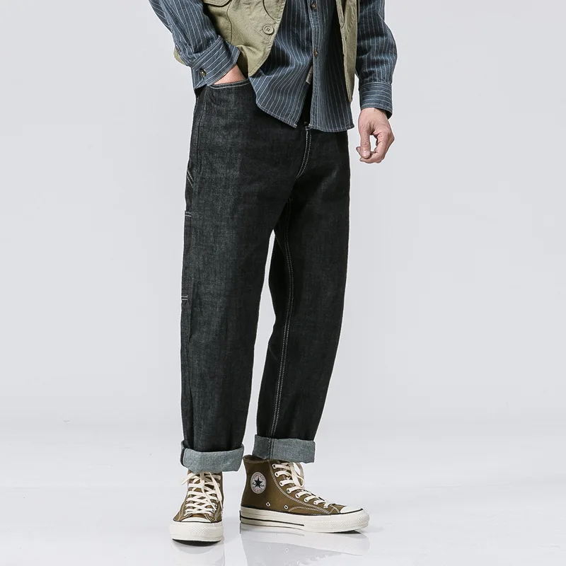 Fashion Baggy Black Jeans Men's Cargo Pants Straight Loose Trousers Japanese Style Streetwear Harem Clothing