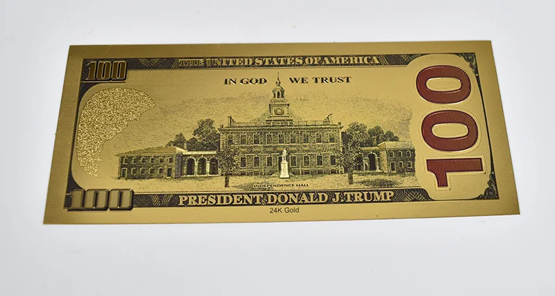 Банкнота 100 долларов США золотой президент Дональд Трамп Америка набор
