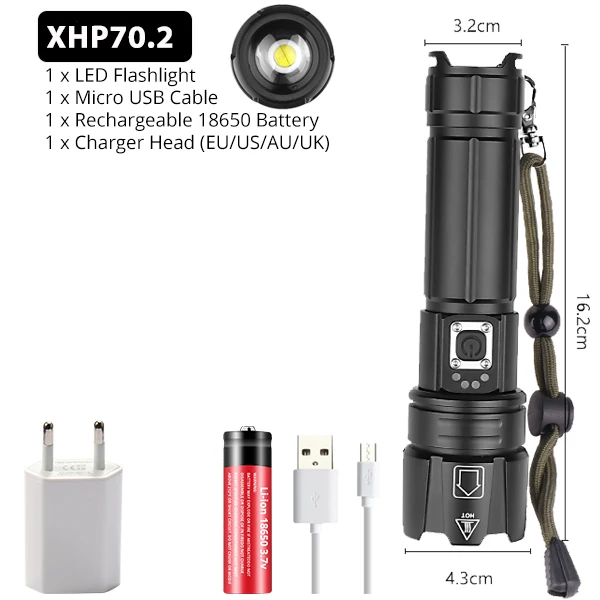 Package F Портативный Ультра мощный XHP70 светодиодный светильник 18650 вспышка светильник XLamp XHP50 USB Перезаряжаемый Тактический светильник 26650 фонарь с зумом - Испускаемый цвет: Package F