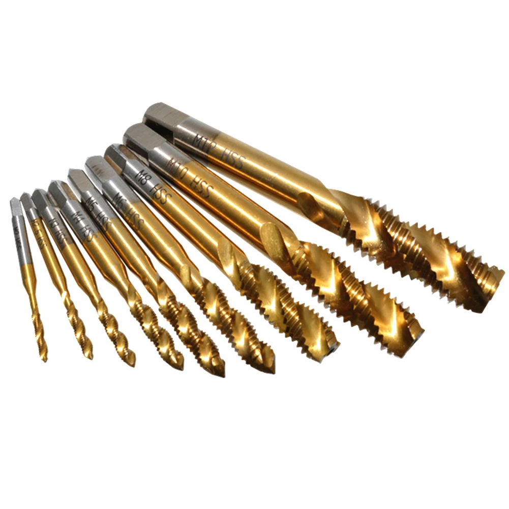 

6/9Pcs Hex Shank Titanium Plated HSS Screw Thread Metric Tap Drill Bits Screw Machine Compound Tap M2 M3 M4 M5 M6 M8 M10 M12