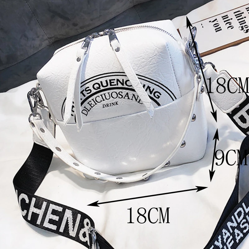 

CROWDALE Semicircle letter printing pattern women crossbody bag Rivet hand strap shoulder bag Cube pleated pu leather handbag