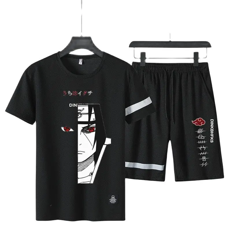 

2021 Summer Men's T-shirt Set 2-Piece Men's Sportswear Set Basketball Sports Fitness Printed Short Sleeve + Men's Shorts Set