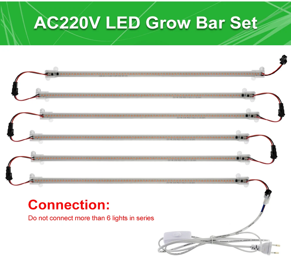 Светодиодный светильник для выращивания, AC220V, 8 Вт, высокая световая эффективность, полный спектр, светодиодный светильник для выращивания растений, 50 см/30 см, 72 светодиодный, 1-6 шт. в наборе
