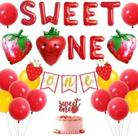 Strawberry Theme 1st Birthday Decorations Kit Sweet Berry One Banner Balloons Cake Topper for Girl First Birthday Party Supplies