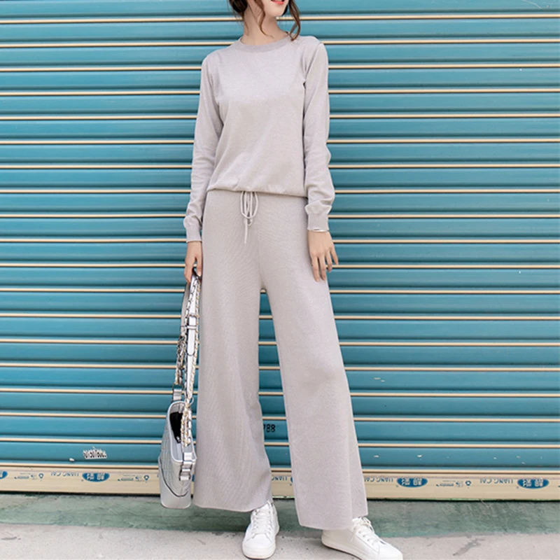 2019 Женский комплект из двух предметов свитер вязаный спортивный костюм