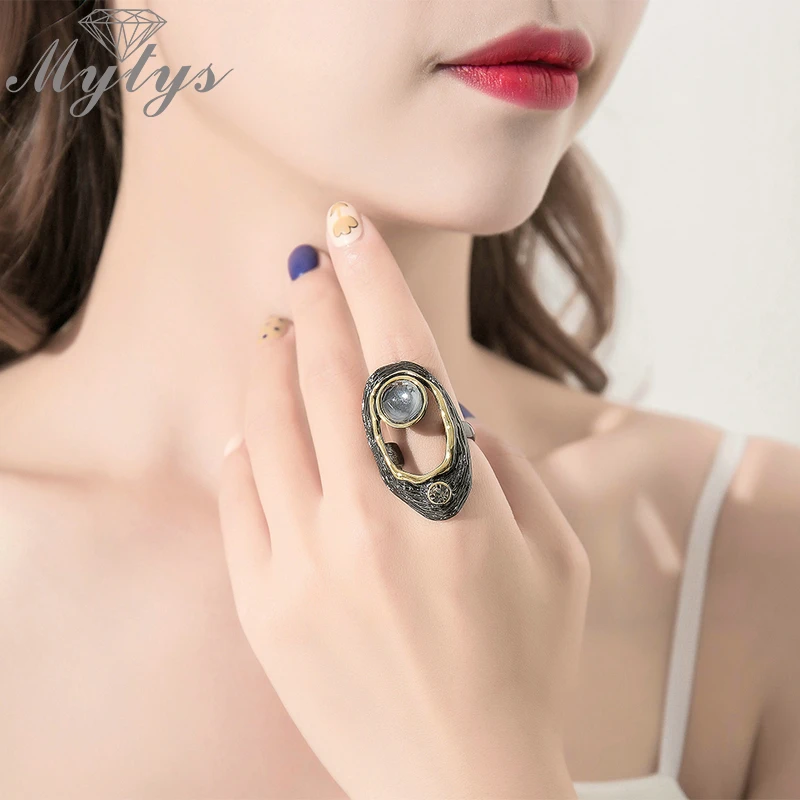 Кольцо Mytys винтажное с черным жемчугом в золотой оправе | Украшения и аксессуары