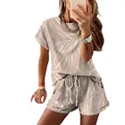 Женский спортивный костюм из двух предметов, Повседневная футболка с коротким рукавом и круглым вырезом и шорты с карманами, домашняя одежда, лето 2021