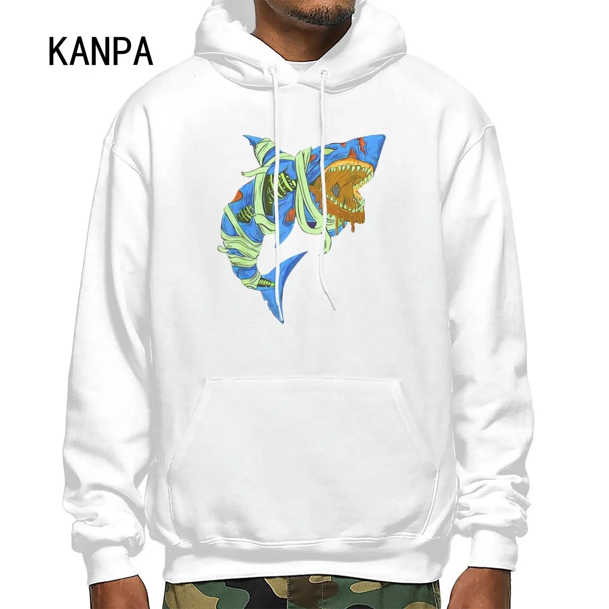 Толстовка мужская оверсайз с капюшоном и принтом в виде акулы - купить по