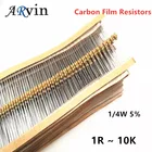Резисторы 1R-10M 1R 10R 47R 100R 220R 1K 10K 4K7 500 K 5% K 1M 3 м3 Ом, 100 шт., 14 Вт, Углеродные пленочные резисторы