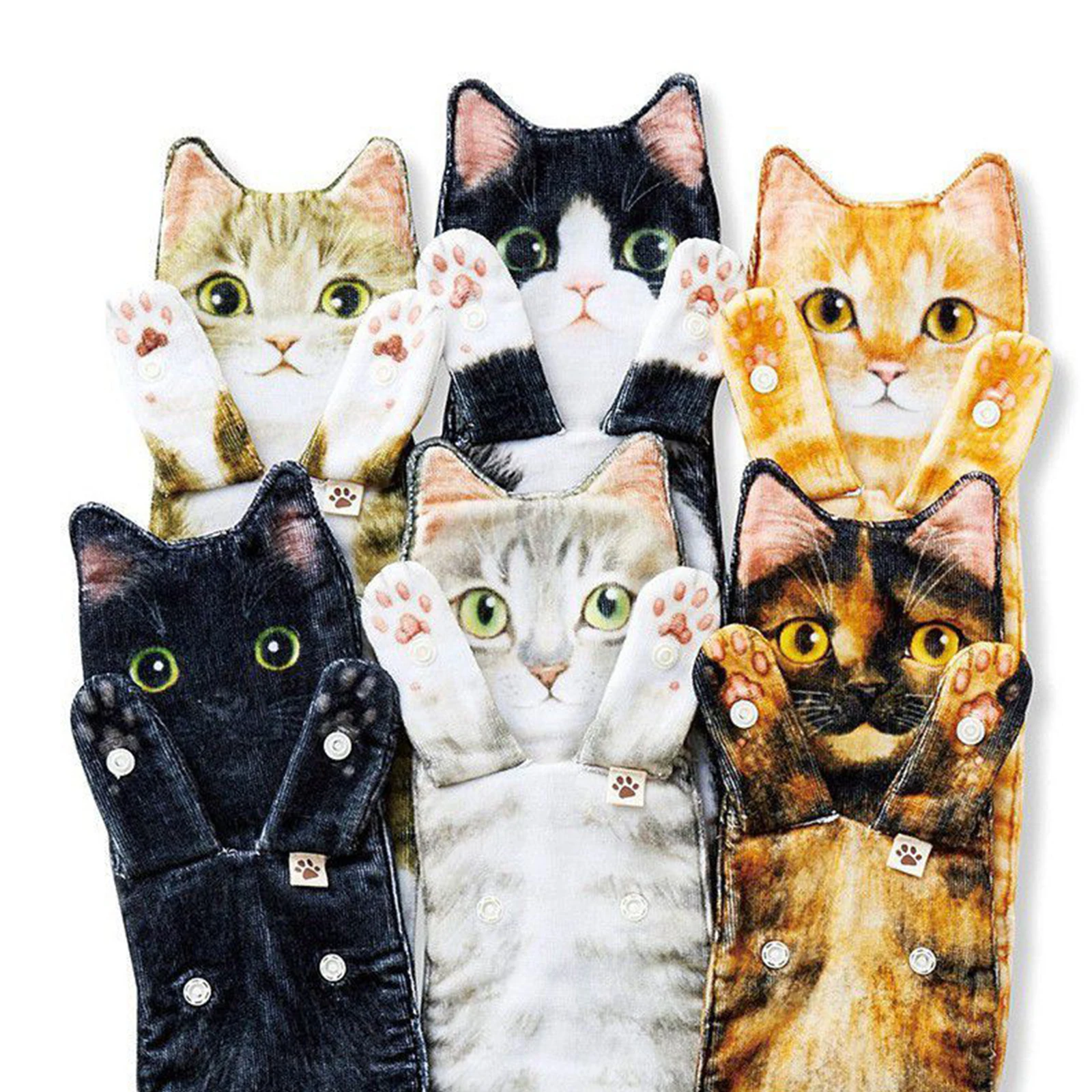 Toallitas largas con forma de gato para el ba&ntilde;o, toallas colgantes de secado r&aacute;pido para la cocina, c&oacute;modas y con fuerte absorci&oacute;n de agua, fibra Superfina-0