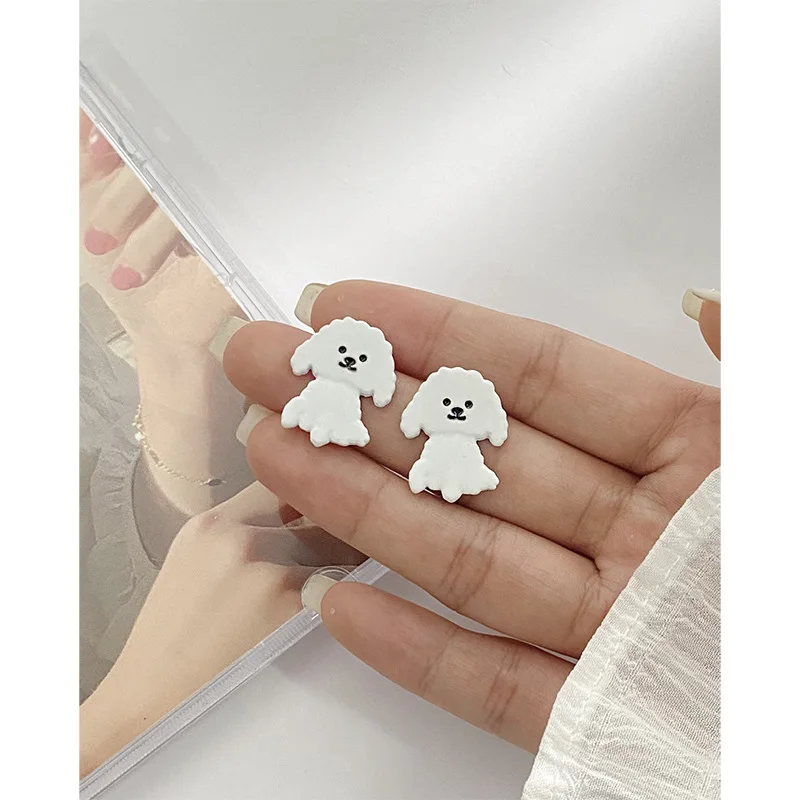 Мультяшные серьги-клипсы с маленькой белой собакой клипсы для ушей без отверстий