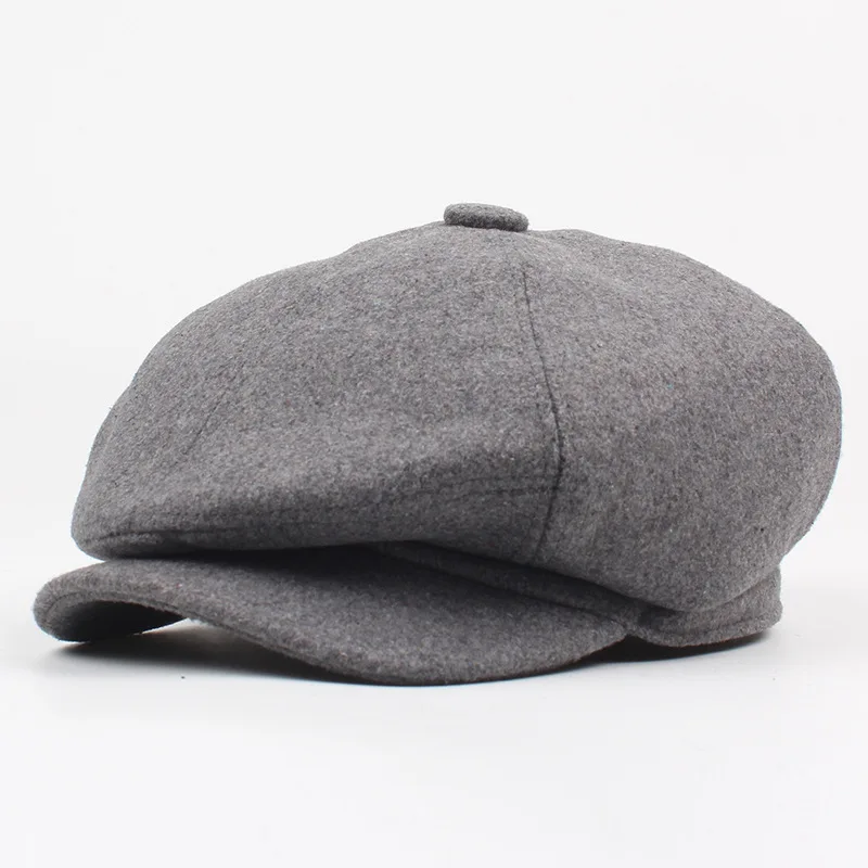 light gray BUTTERMERE Beckham Newsboy Шапка для мужчин и женщин Duckbill берет однотонная плоская шапка плюща осень зима теплая мужская женская черная восьмиугольная шапка - Цвет: light gray