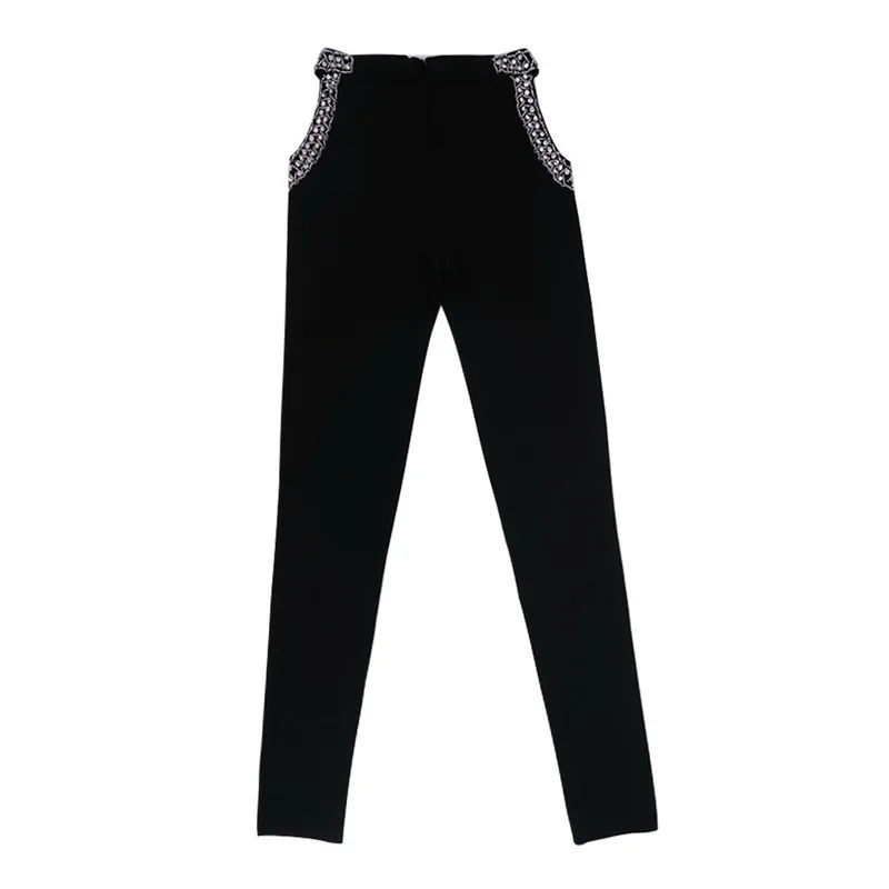 Бандажные брюки черные хаки с бисером | Женская одежда