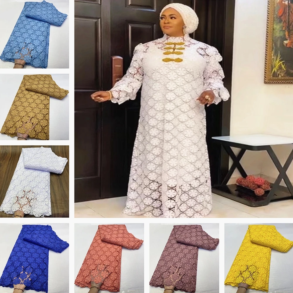 

Anna african white cord lace water soluble fabric 2020 high quality embroidery nigerian mesh laces fabrics 5 yards/pcs for dress